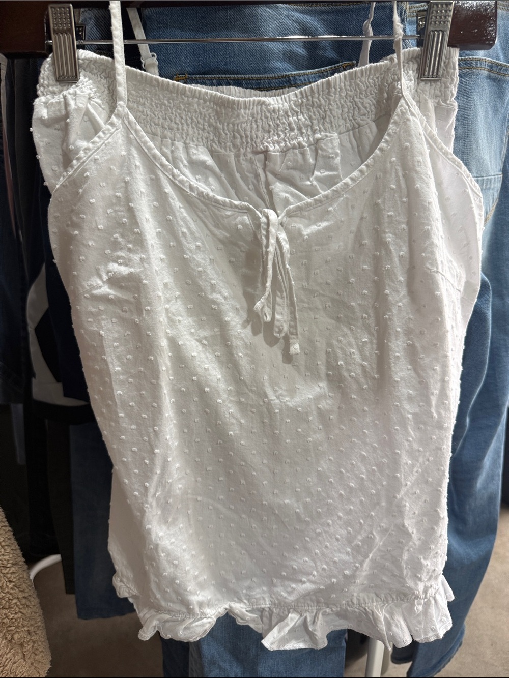 Joe Fresh White Swiss Dot Ruffle Cami